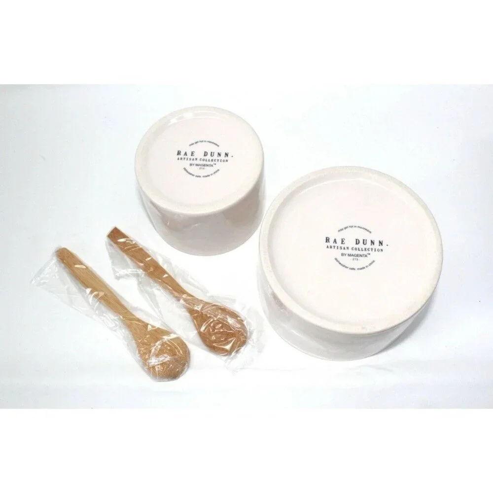 Rae Dunn Guac and Salsa Bowl Set with 2 Bamboo Spoons New in Box - Picture 2 of 4